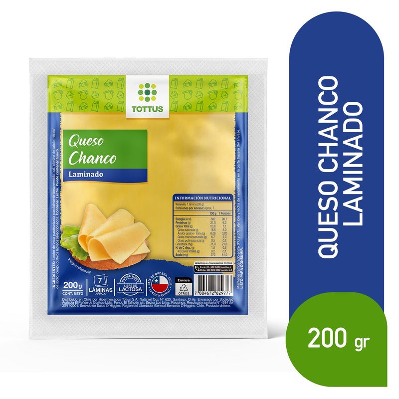 TOTTUS - Queso Chanco Laminado Tottus 200 g