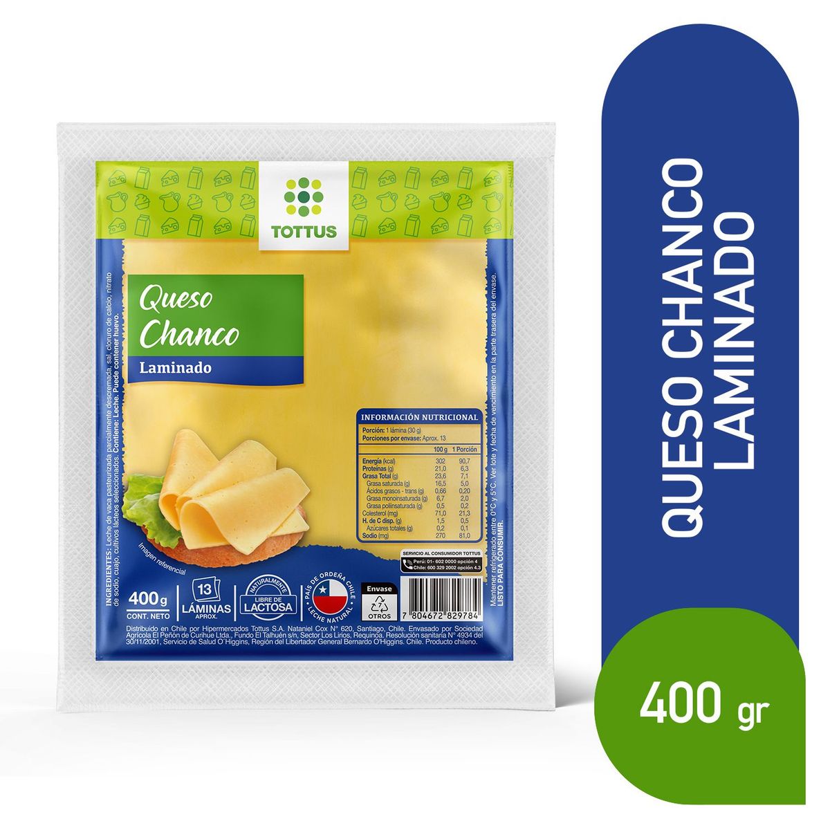 TOTTUS - Queso Chanco Laminado Tottus 400 g