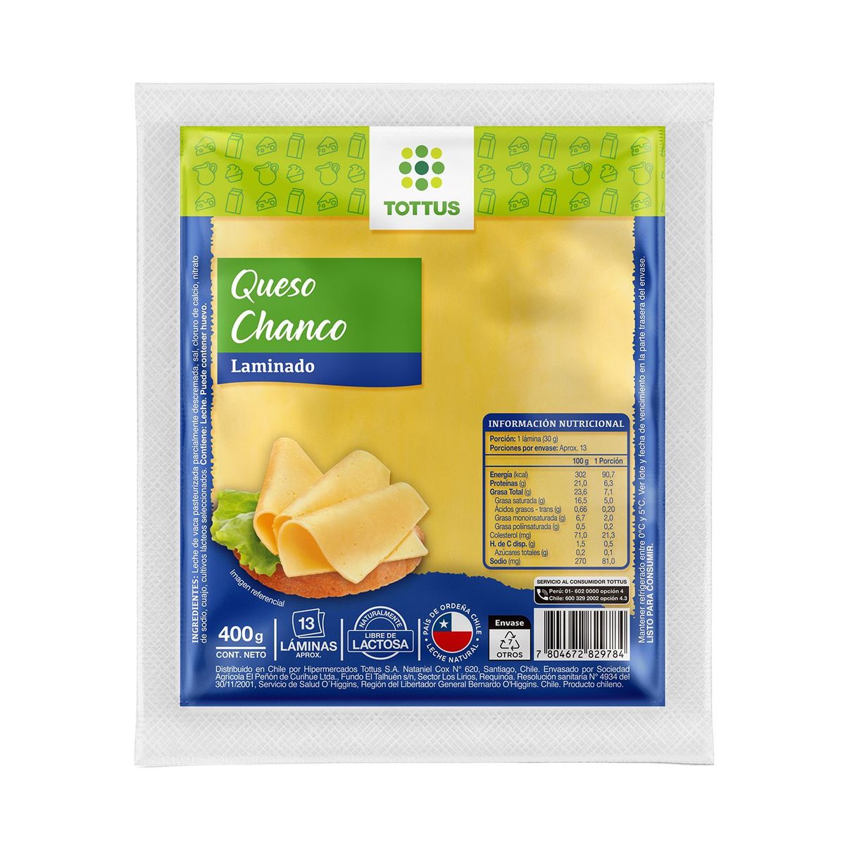 TOTTUS - Queso Chanco Laminado Tottus 400 g