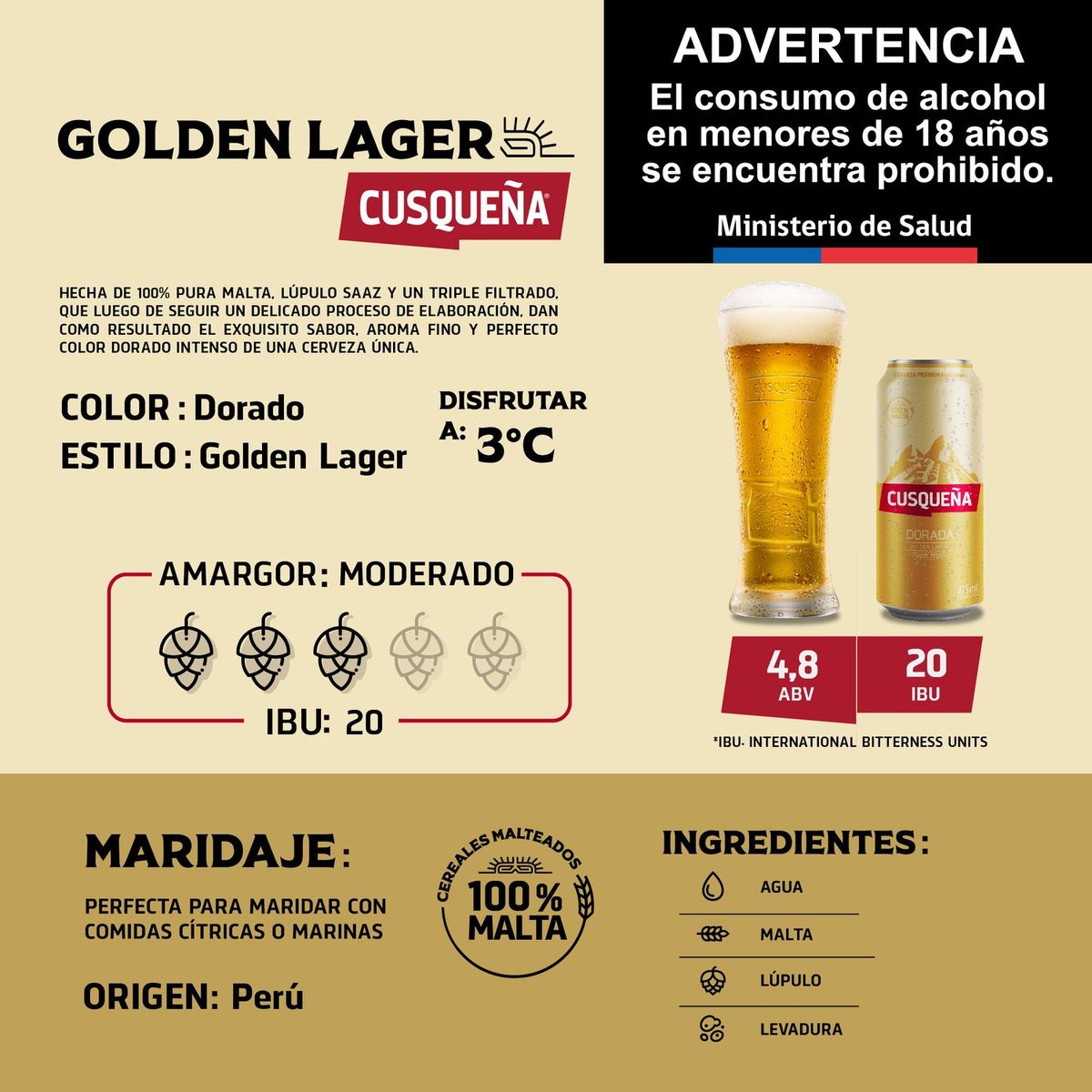  - CERVEZA PACK LATA CUSQUENA 4.8G 6X473 CC