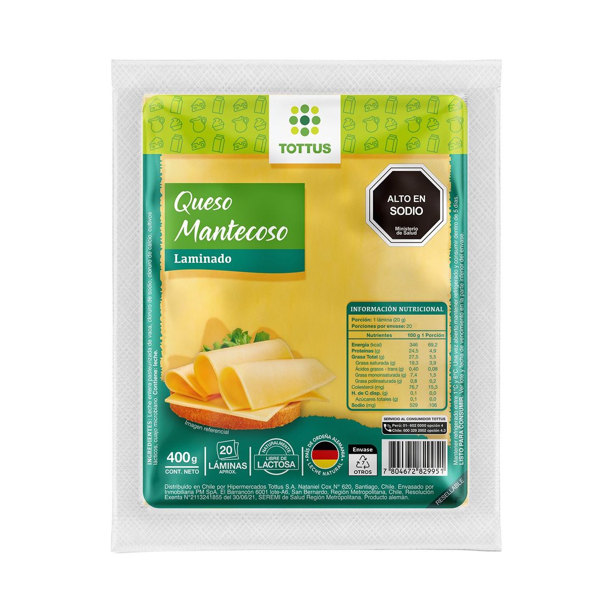 TOTTUS - Queso Mantecoso Laminado Tottus 400 g