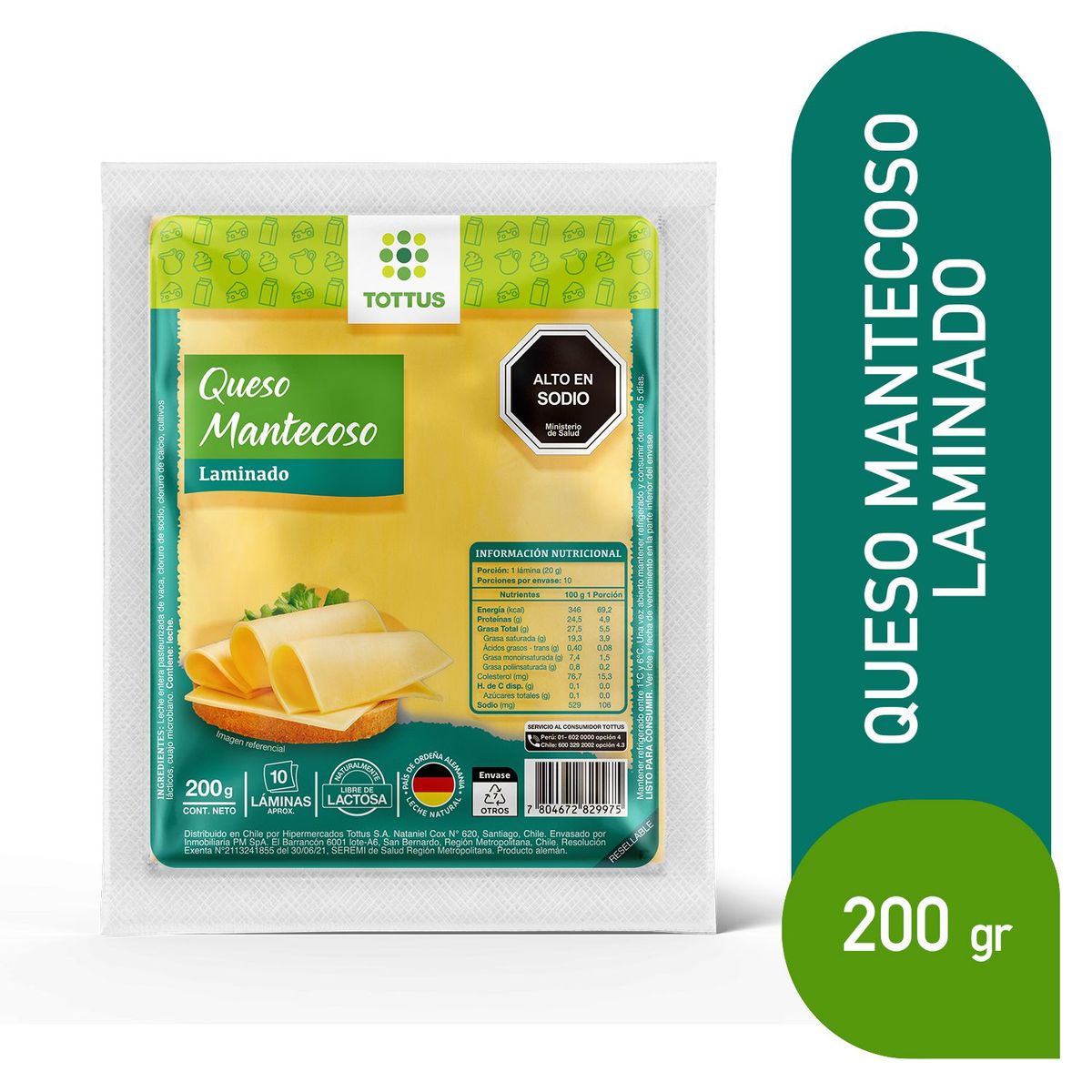 TOTTUS - Queso Mantecoso Laminado Tottus 200 g