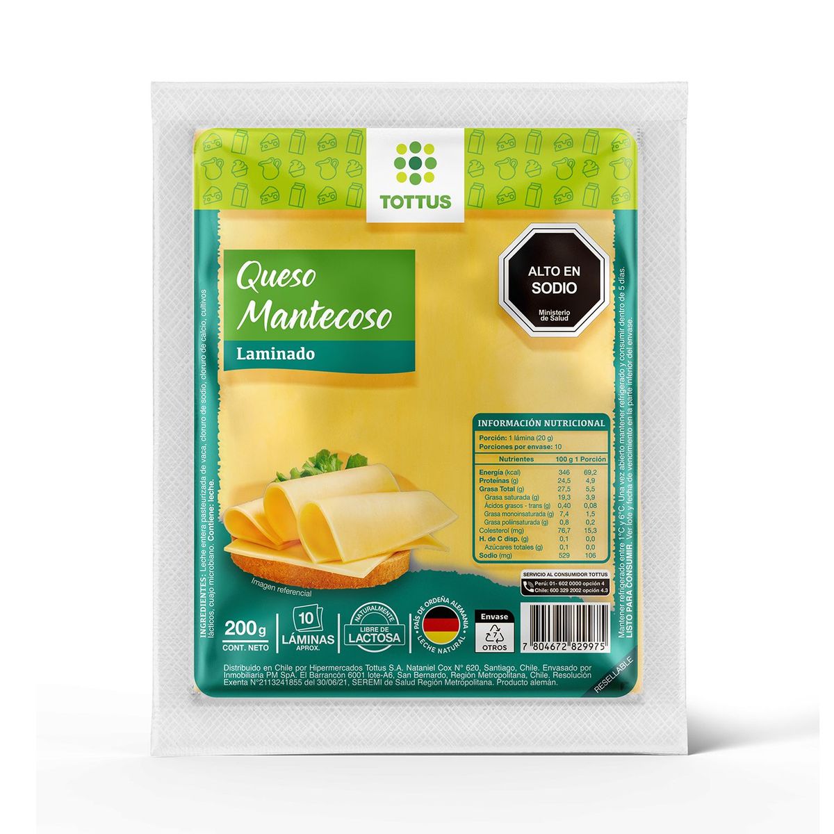 TOTTUS - Queso Mantecoso Laminado Tottus 200 g