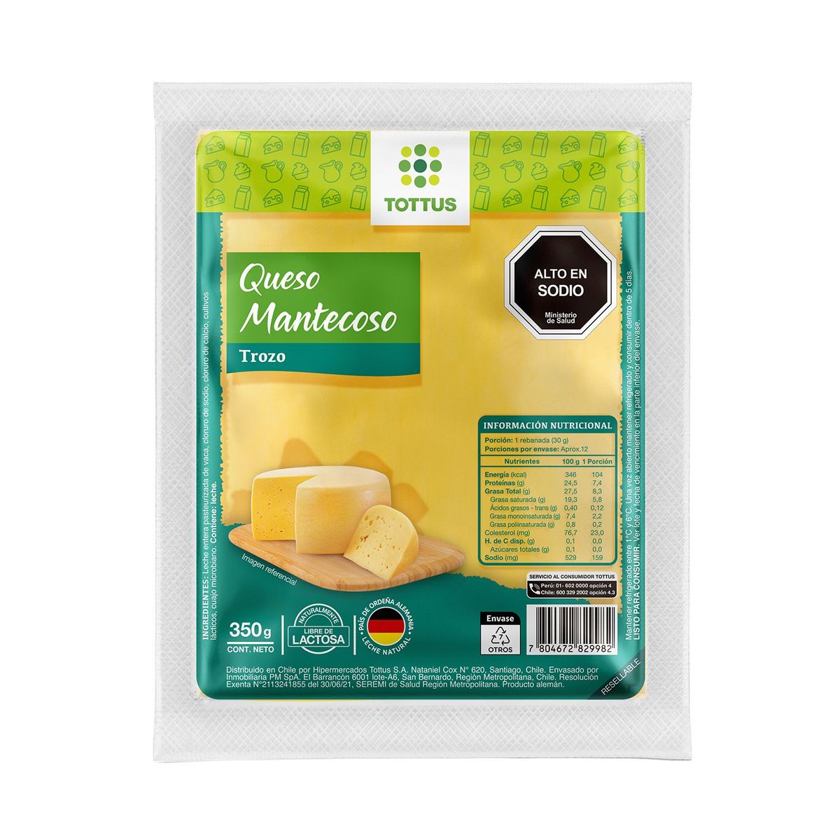 TOTTUS - Queso Mantecoso en Trozo Tottus 350 g