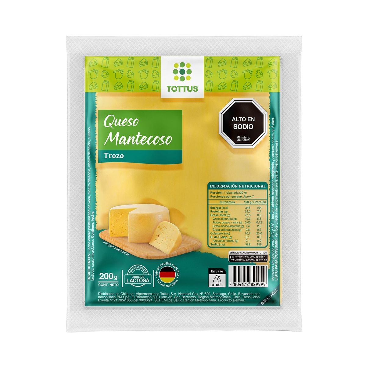 TOTTUS - Queso Mantecoso  Tottus Trozo 200 g