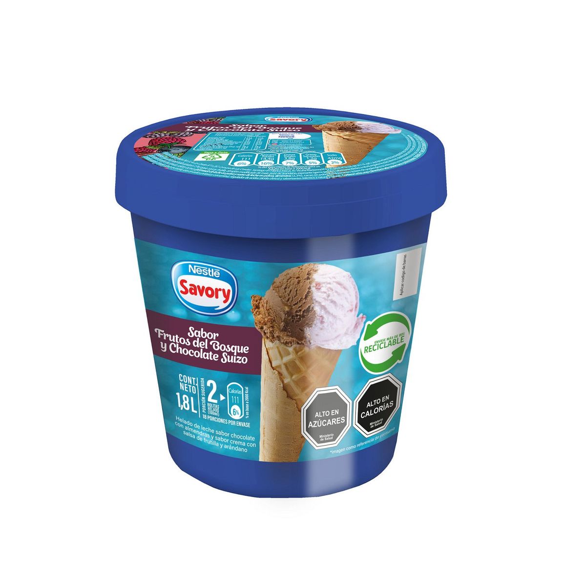 SAVORY - Helado de Leche Savory Sabor Frutos del Bosque y Chocolate Suizo 1.8 L