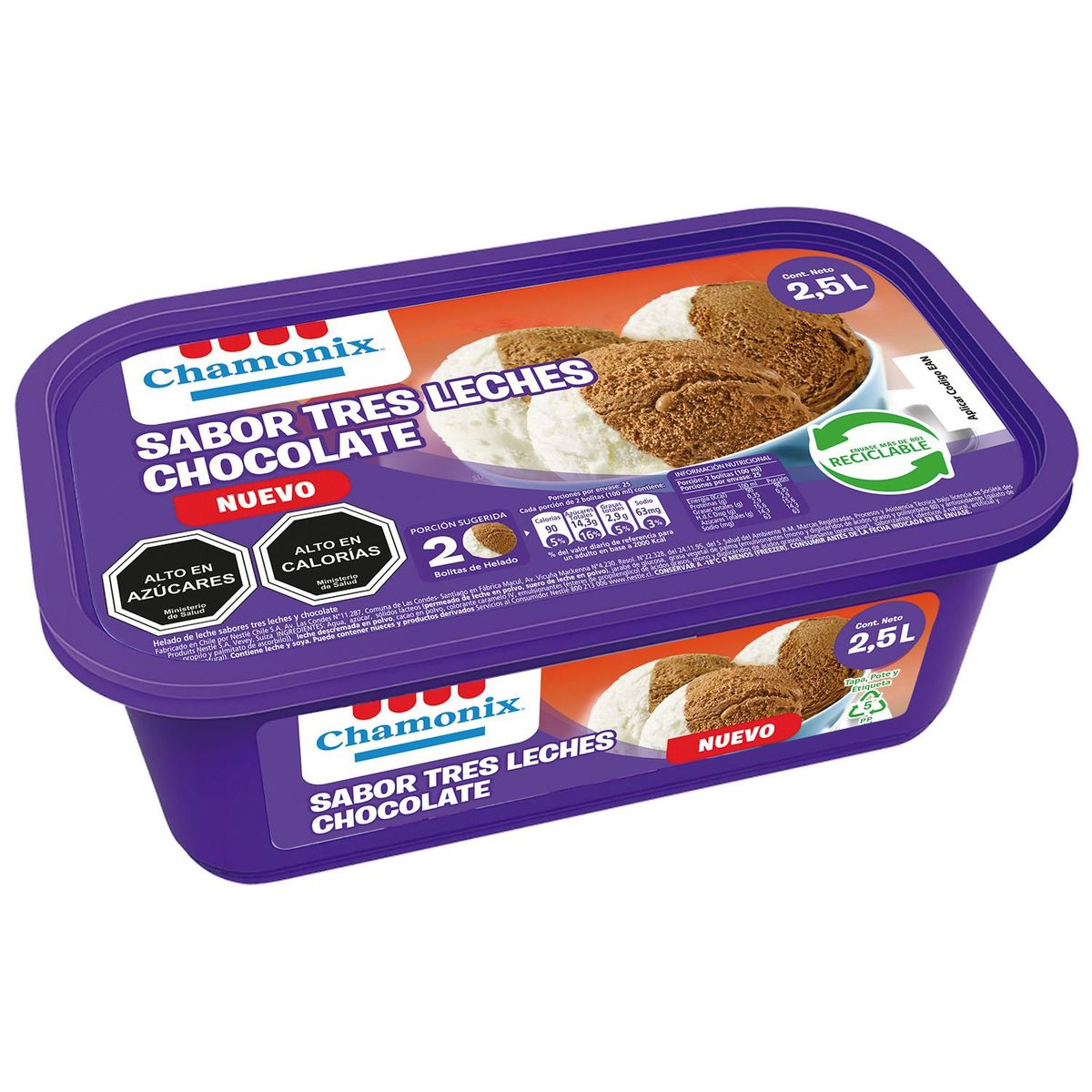 CHAMONIX - Helado de Leche Sabor Tres Leches Chocolate Cassata Chamonix 2.5 L