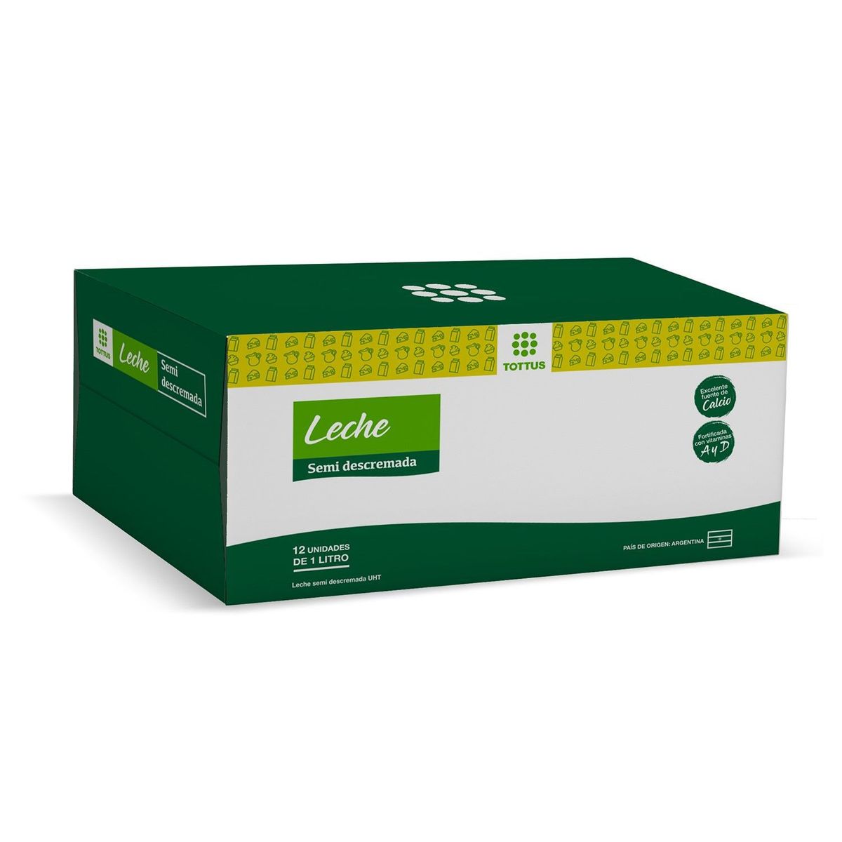 TOTTUS - Pack Leche Semi Descremada Tottus 12 x 1 L