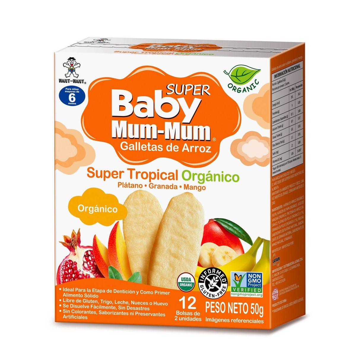 BABY MUM MUM - Galletas de Arroz Bebés Súper Tropical Orgánico Baby Mummum 50 g