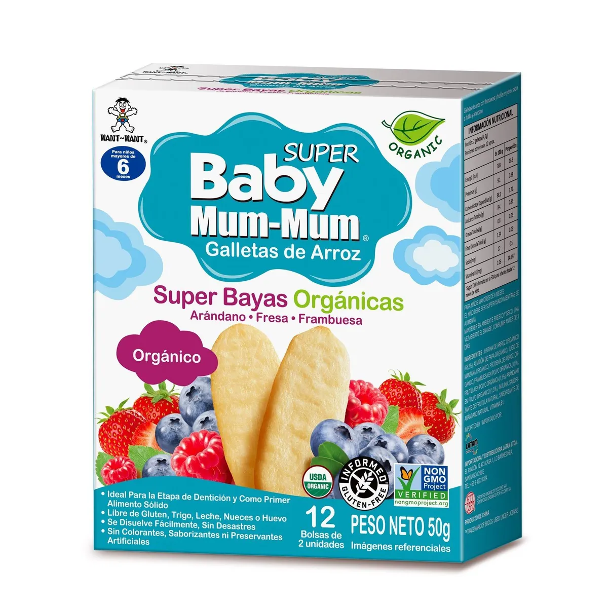 BABY MUM MUM - Galletas de Arroz Bebés Súper Berries Orgánico Baby Mummum 50 g