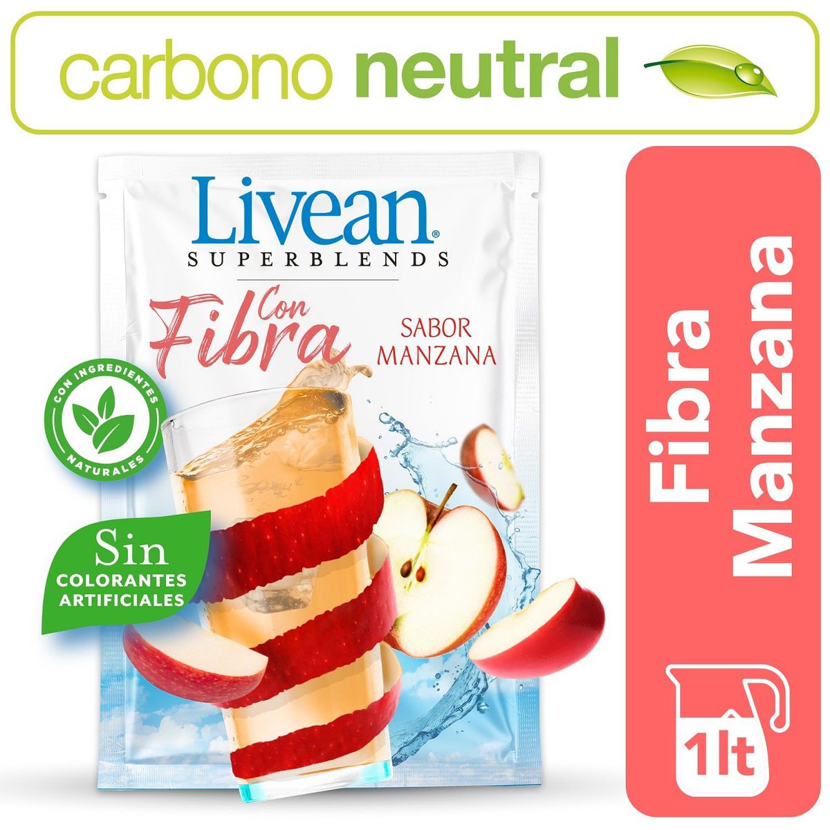 LIVEAN - Bebida Instantánea en Polvo Manzana Fibra Livean 10 g