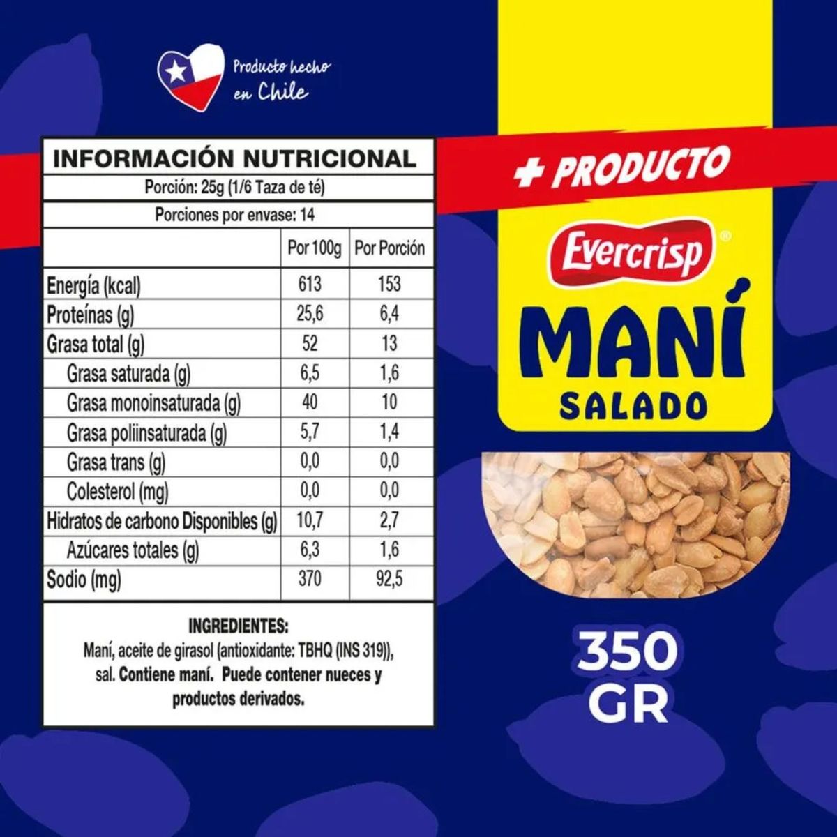 EVERCRISP - Maní con Sal Evercrips 350 g