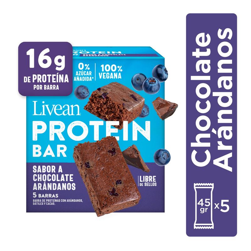 LIVEAN - Barra de Proteína Chocolate Arándanos Livean 5 x 45 g