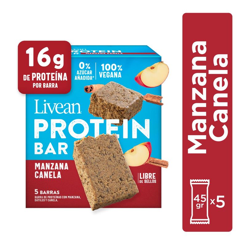 LIVEAN - Barra de Proteína Manzana Canela Livean 5 x 45 g