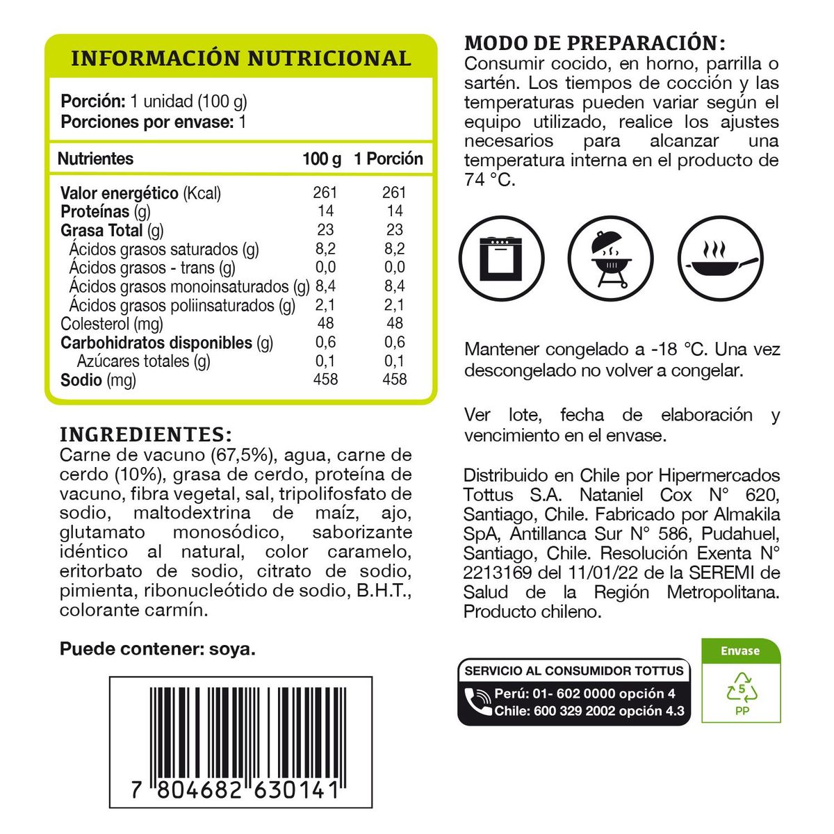 TOTTUS - Hamburguesa Tradicional Tottus 100 g