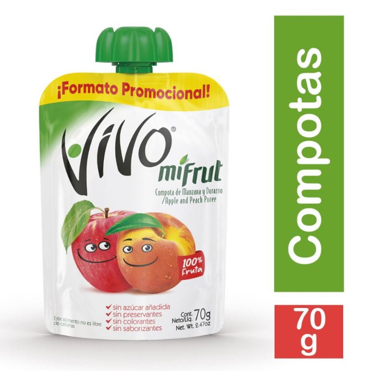 VIVO - COMPOTA MANZANA-DURAZNO VIVO 70 GR