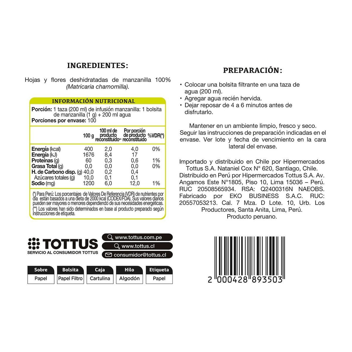 TOTTUS - MANZANILLA MANZANILLA TOTTUS 100 UN