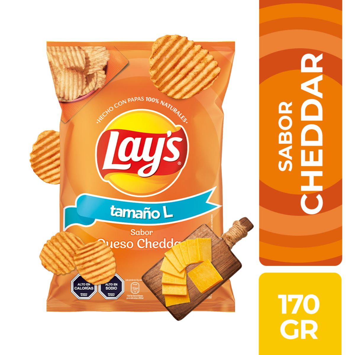 EVERCRISP - Papas Fritas Lays Sabor Queso Cheddar Evercrips 170 g