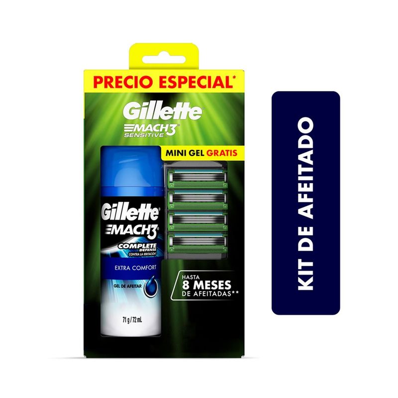 GILLETTE - Gel de Afeitar Gillette + Repuestos para Hoja de Afeitar