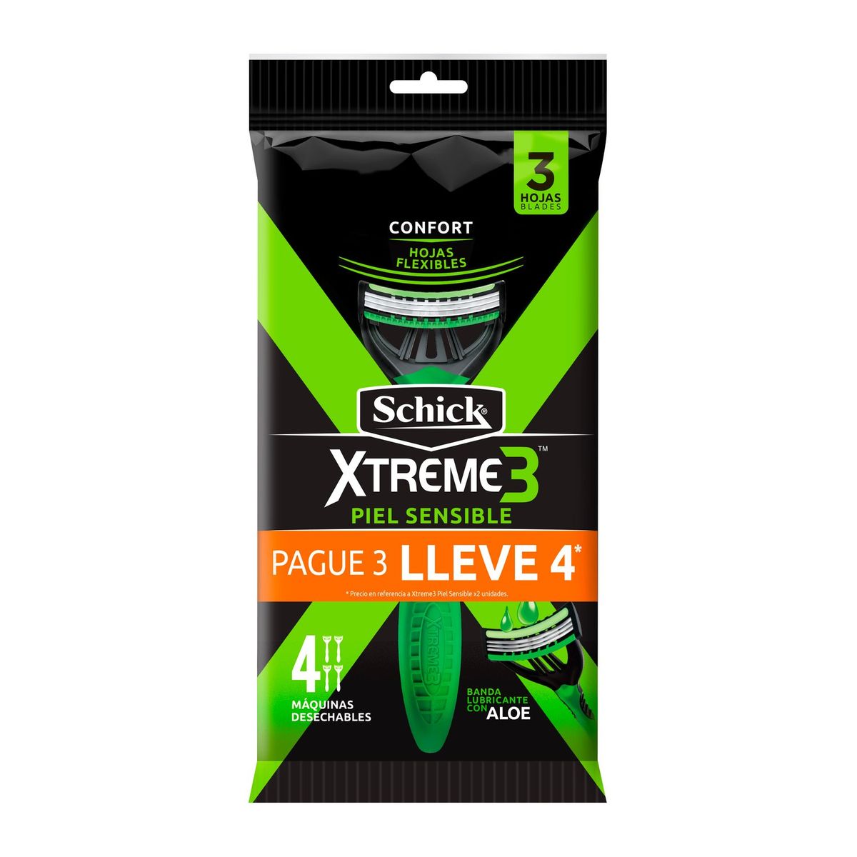 SCHICK - Máquina de Afeitar Xtreme 3 Piel Sensible Hombre Schick 4 Un