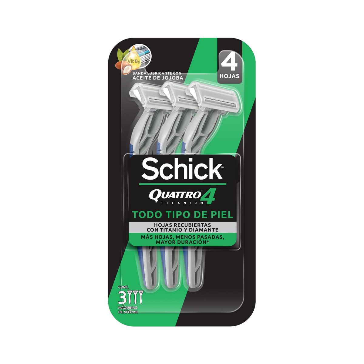 SCHICK - Máquina de Afeitar Quattro Titanium Piel Normal Hombre Schick 3 Un