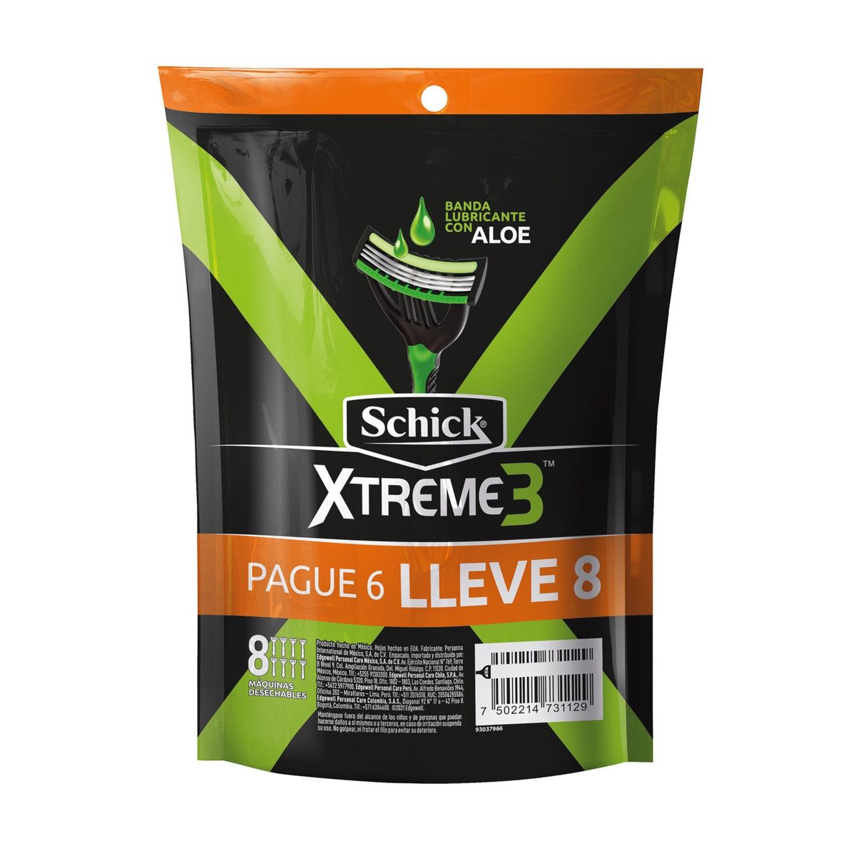 SCHICK - Máquina de Afeitar Xtreme 3 con Hojas Flexibles Hombre Schick 8 Un