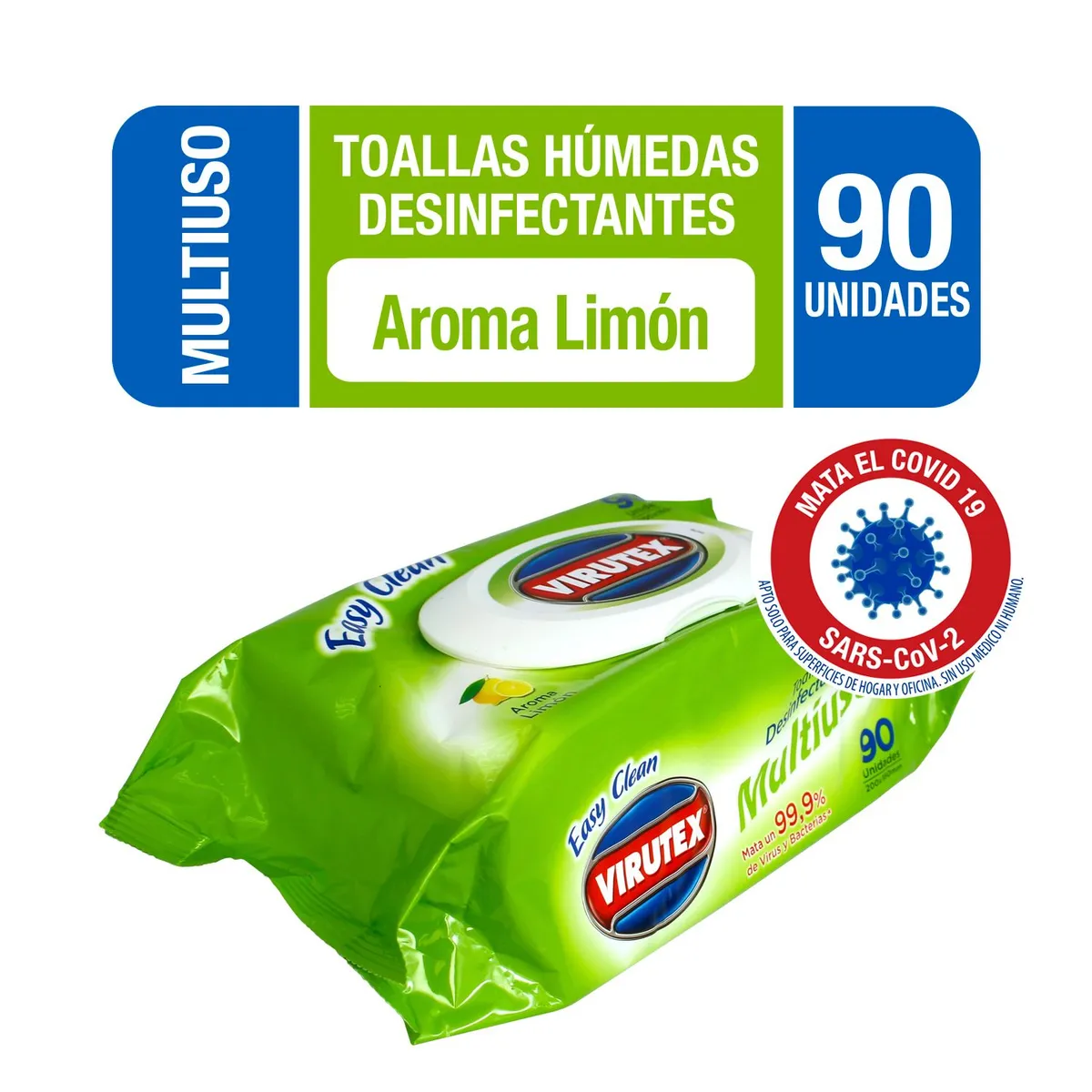 VIRUTEX - Toallas Húmedas Desinfectantes Virutex Aroma Limón 90 Un