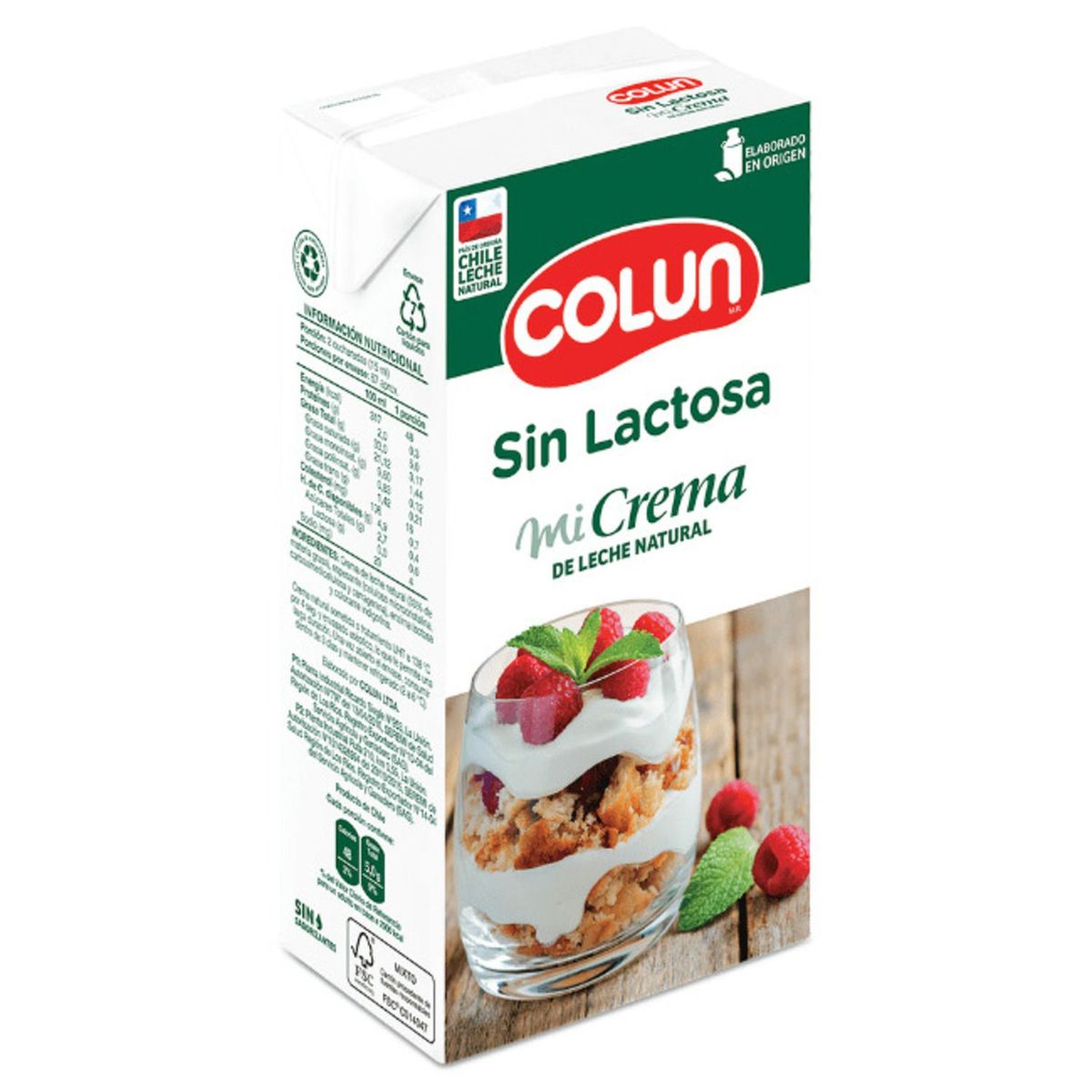 COLUN - Crema de Leche Colun Natural UHT Sin Lactosa 1 L
