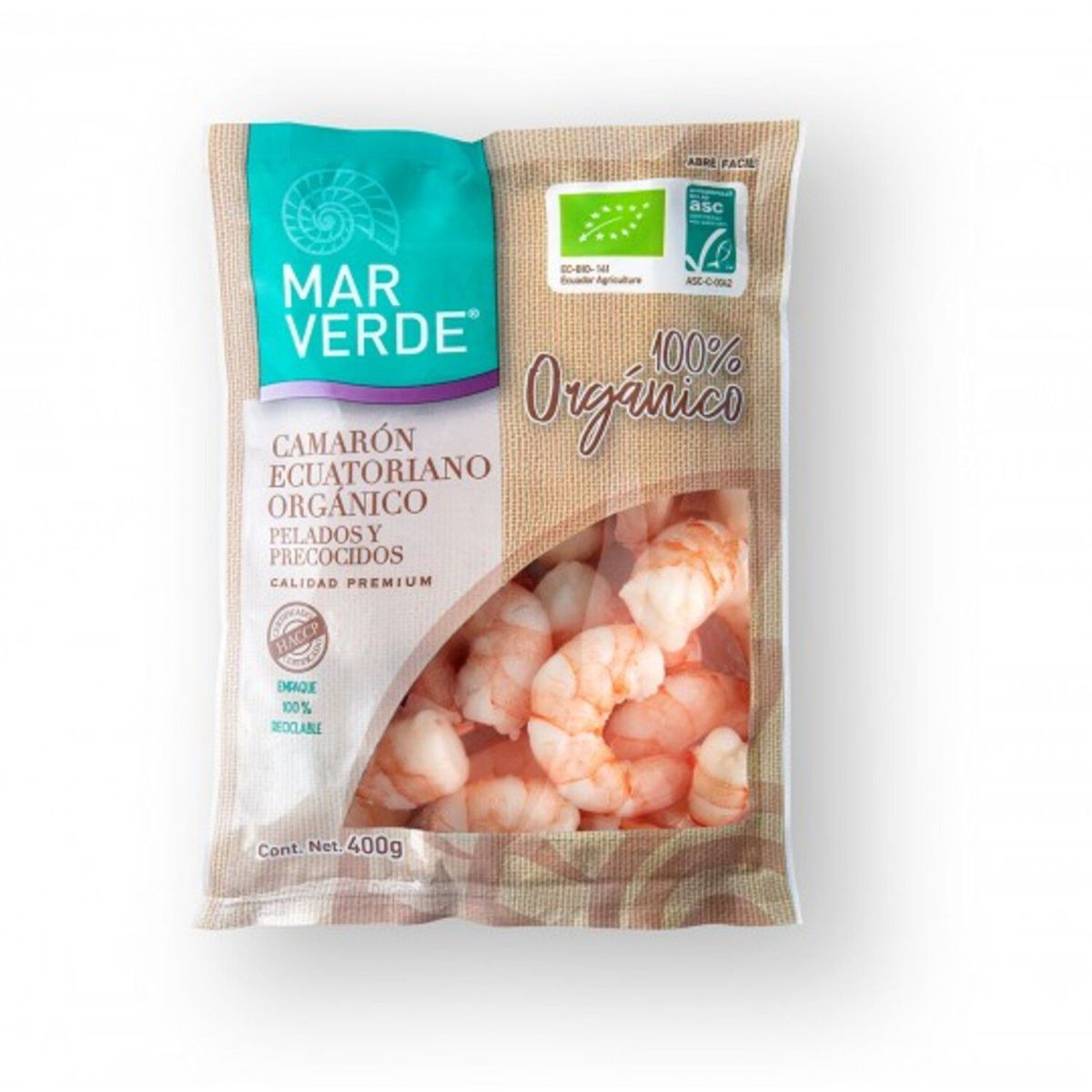 MAR VERDE - Camarón Ecuatoriano Mediano Orgánico Pelado y Precocido Mar Verde 400 g