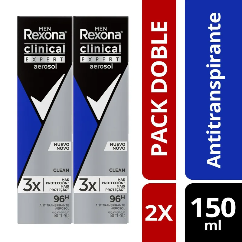 REXONA - Pack Antitranspirante Clinical Aerosol Hombre 2 x 150 ml