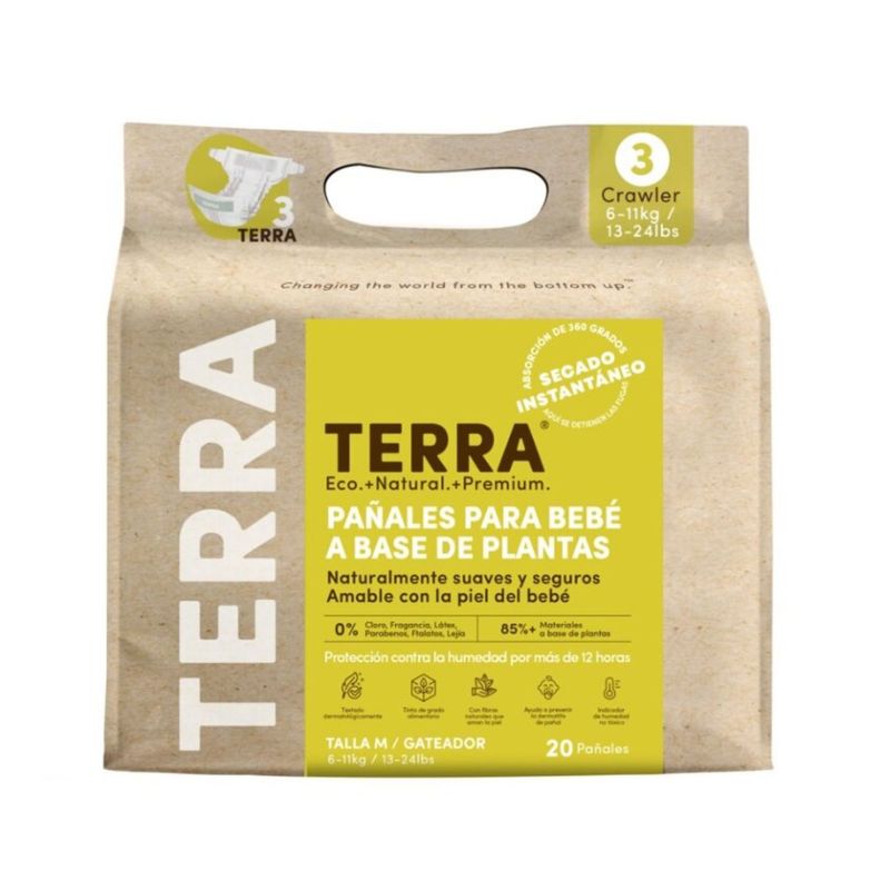 TERRA - Pañales Biodegradables Desechables Talla M Terra 20 Un