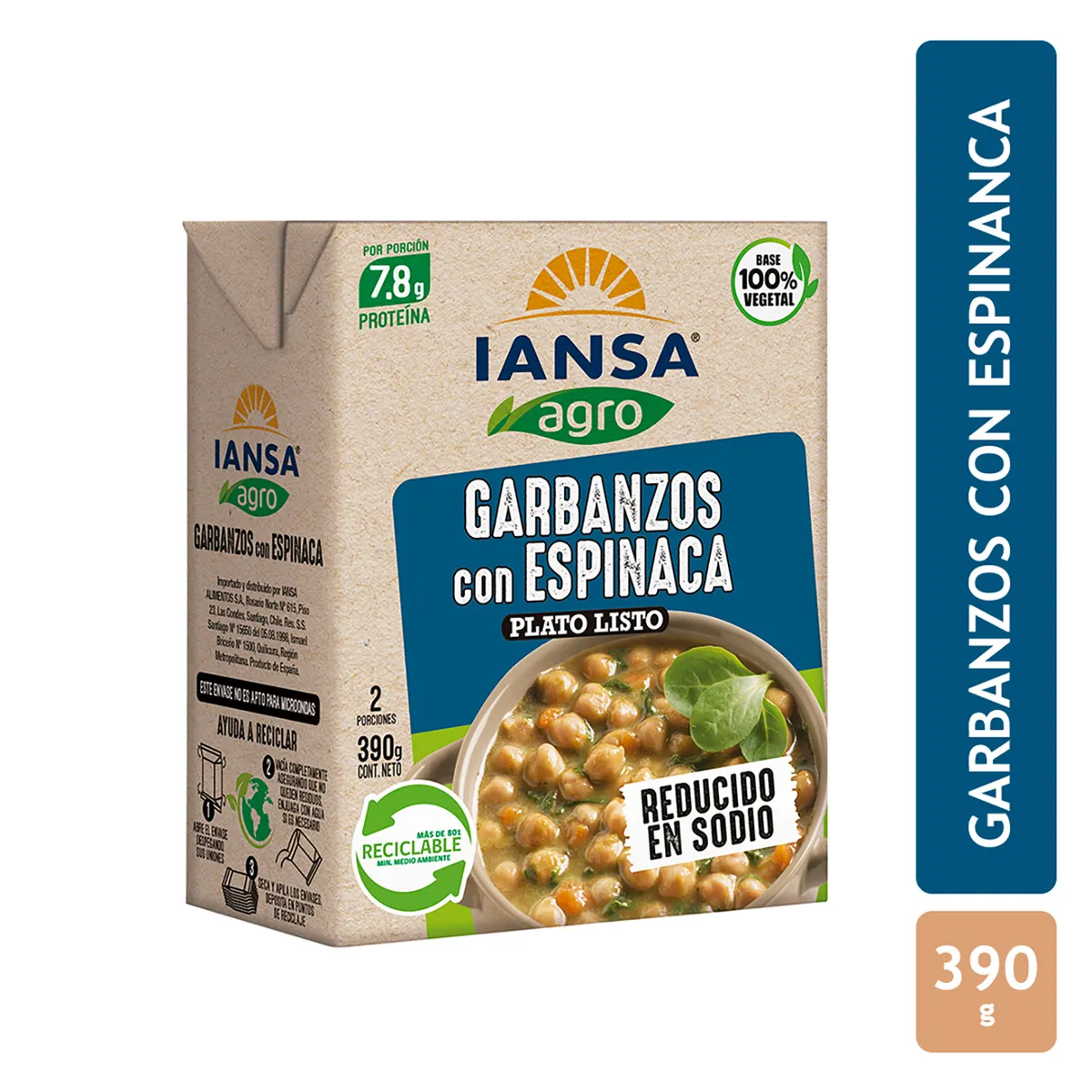 IANSA AGRO - Garbanzos Espinaca Plato Listo Iansa Agro 390 g