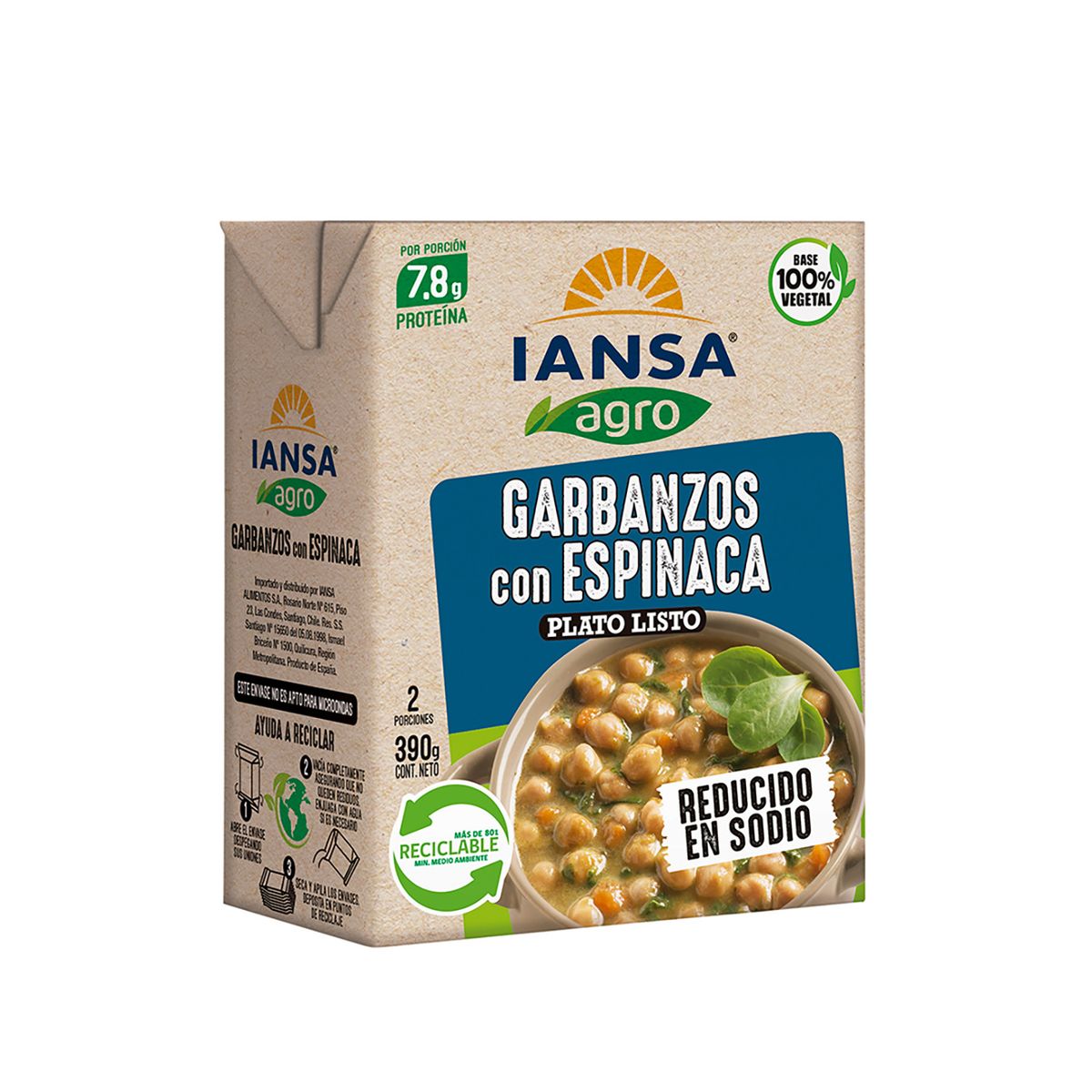 IANSA AGRO - Garbanzos Espinaca Plato Listo Iansa Agro 390 g