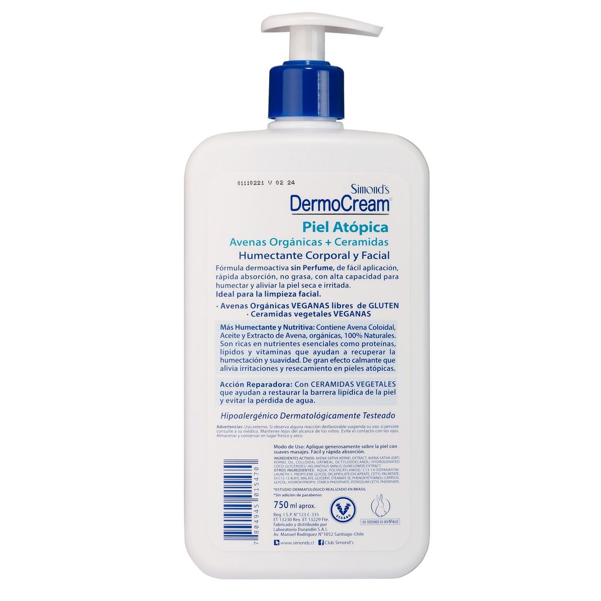 DERMOCREAM - Crema Corporal Dermo Cream Piel Atópica Humectante 750 ml