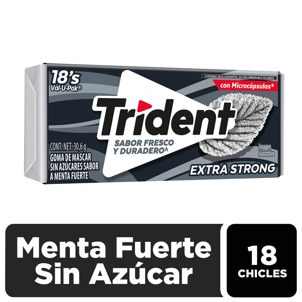 TRIDENT - Chicle Menta Fuerte Sin Azúcar Trident 30.6 g