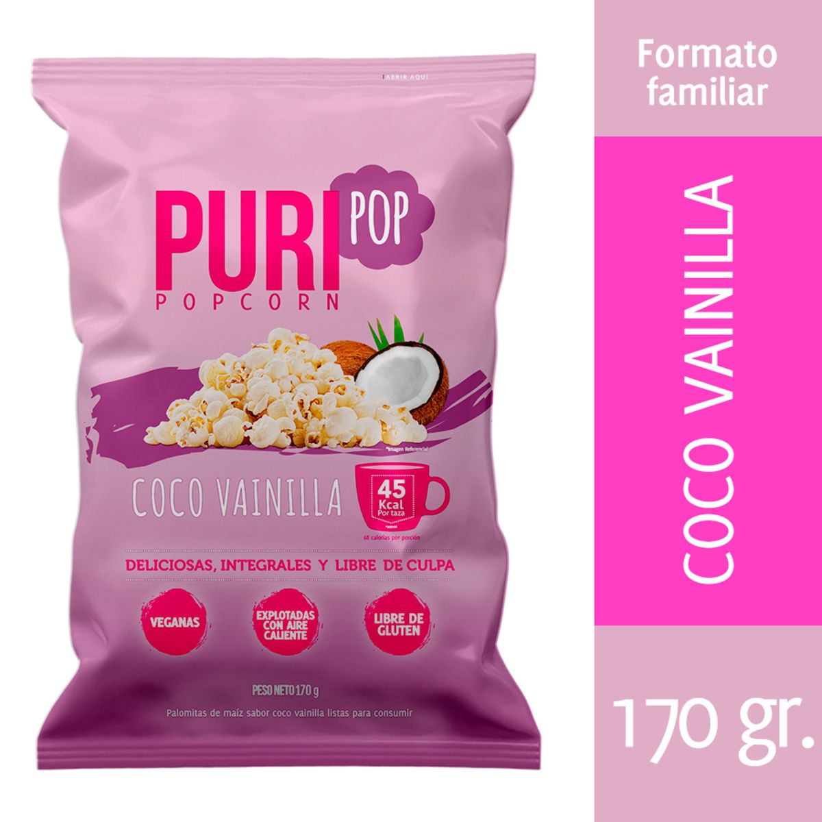 PURISNACKS - Puripop Popcorn Sabor Coco y Vainilla 170 g