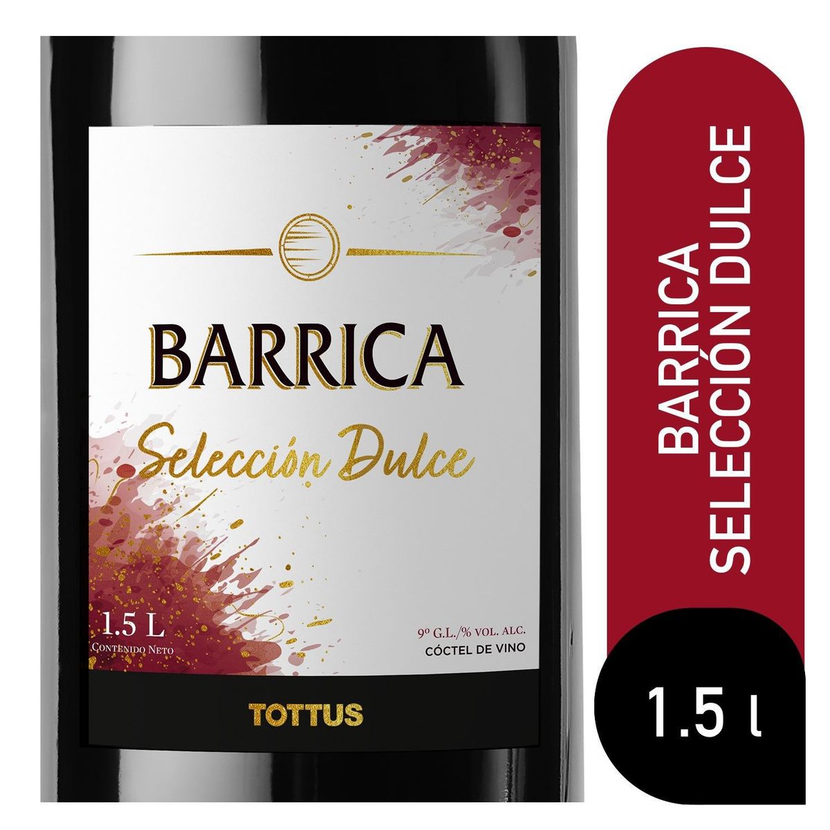 TOTTUS - Vino Tinto Botellón Selección Dulce Barrica Tottus 9° 1500 cc
