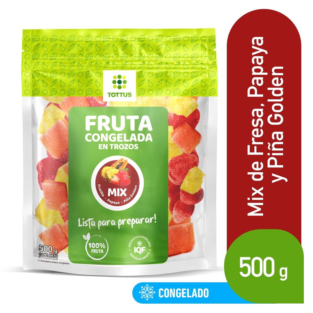 TOTTUS - Mix Fruta Congelada en Trozos Frutilla, Papaya y Piña Tottus 500 g