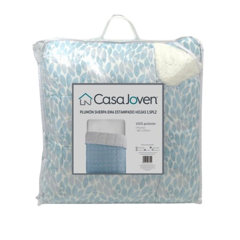 CASA JOVEN - Plumon Sherpa Ema Estampado Hojas 1.5Plz
