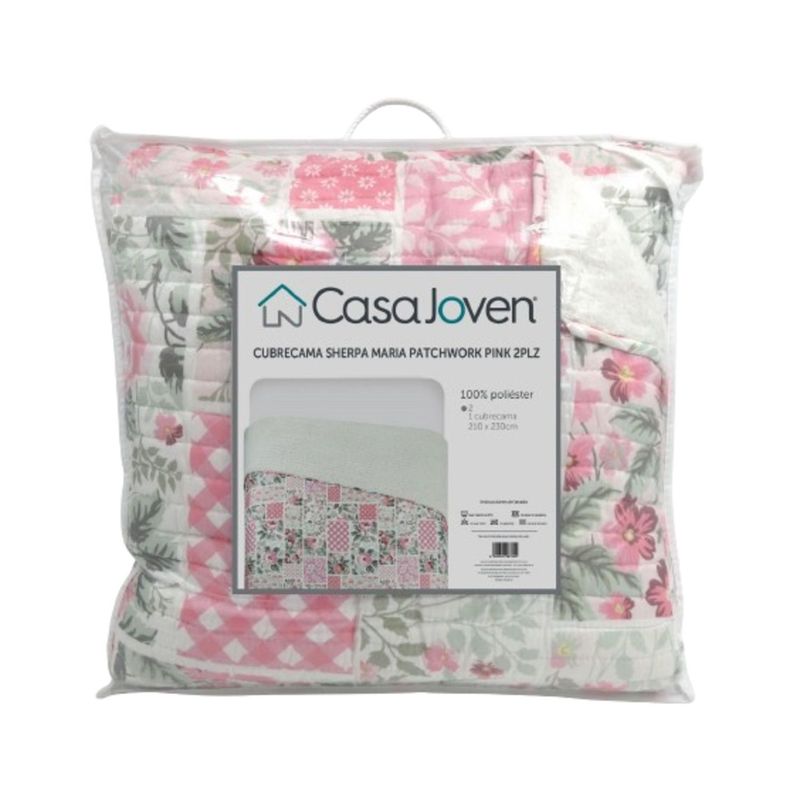 CASA JOVEN - Cubrecama Sherpa Maria Patchwork Pink 2 Plz