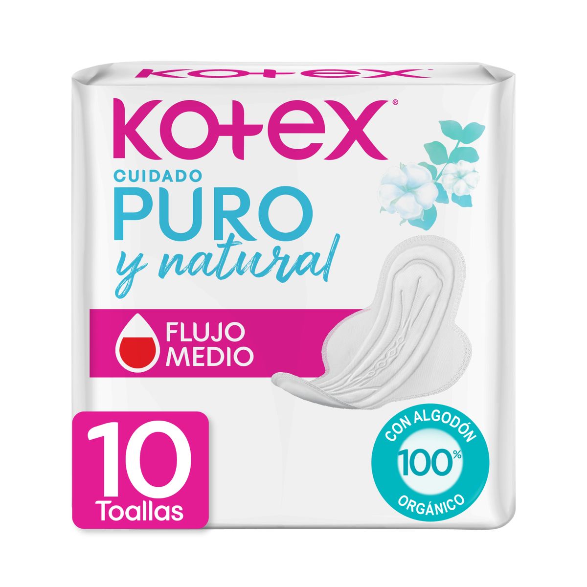 KOTEX - Toallas Higiénicas Kotex Puro y Natural 10 Un