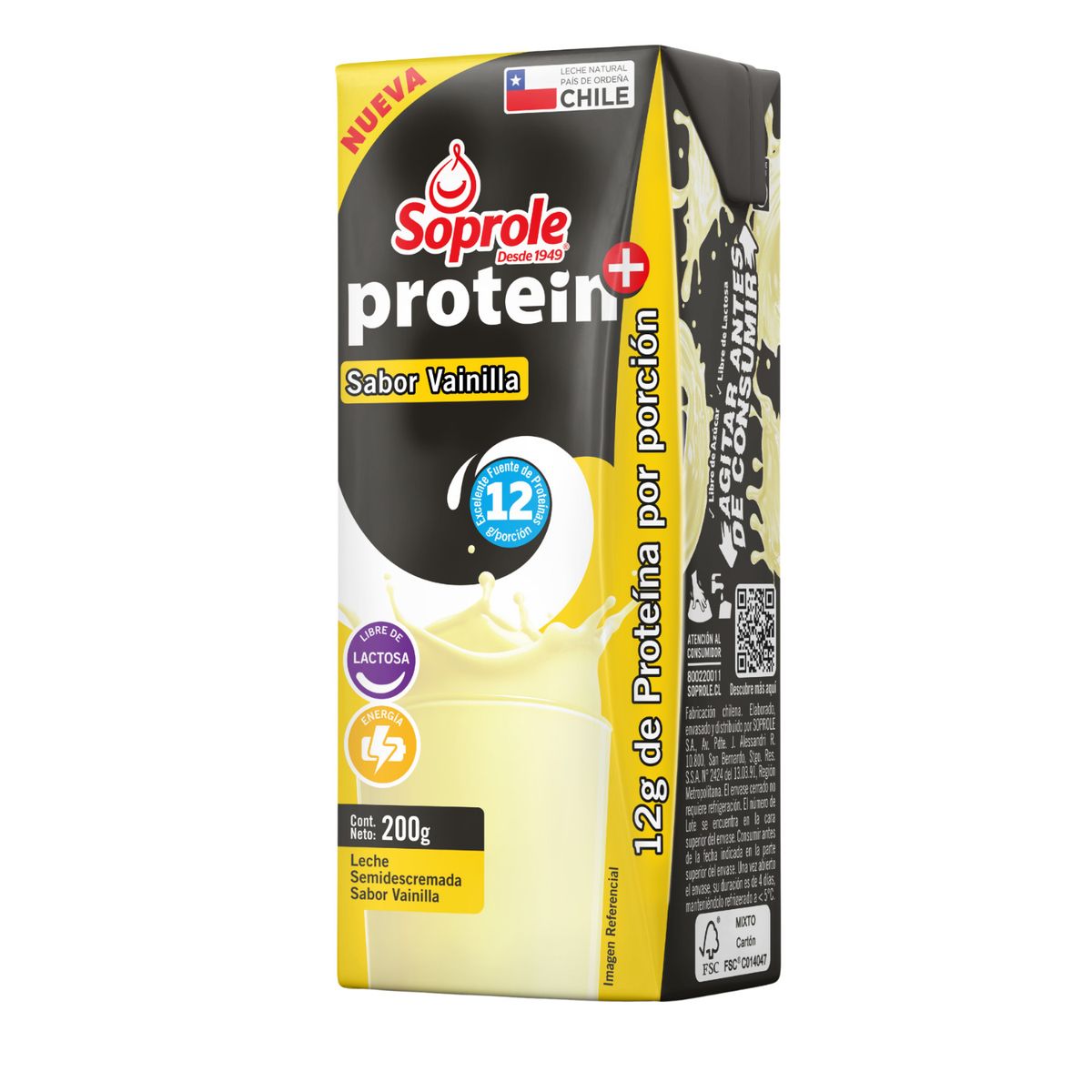SOPROLE - Leche Semidescremada Proteín Sabor Vainilla Soprole 200 ml