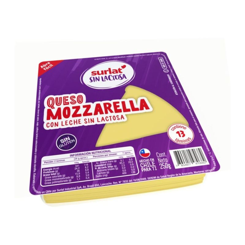 SURLAT - Queso Mozzarella Sin Lactosa Laminado Surlat 250 g