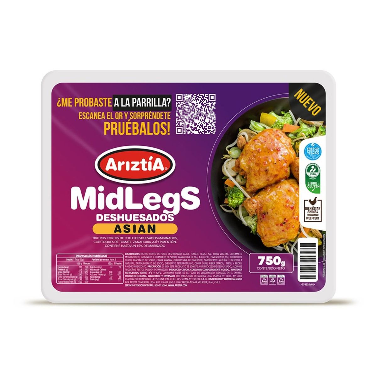 ARIZTIA - Trutros de Pollo Deshuesados Midlegs Sabor Asian Ariztia 750 g