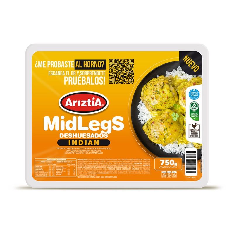 ARIZTIA - Trutros de Pollo Deshuesados Midlegs Sabor Indian Ariztia 750 g