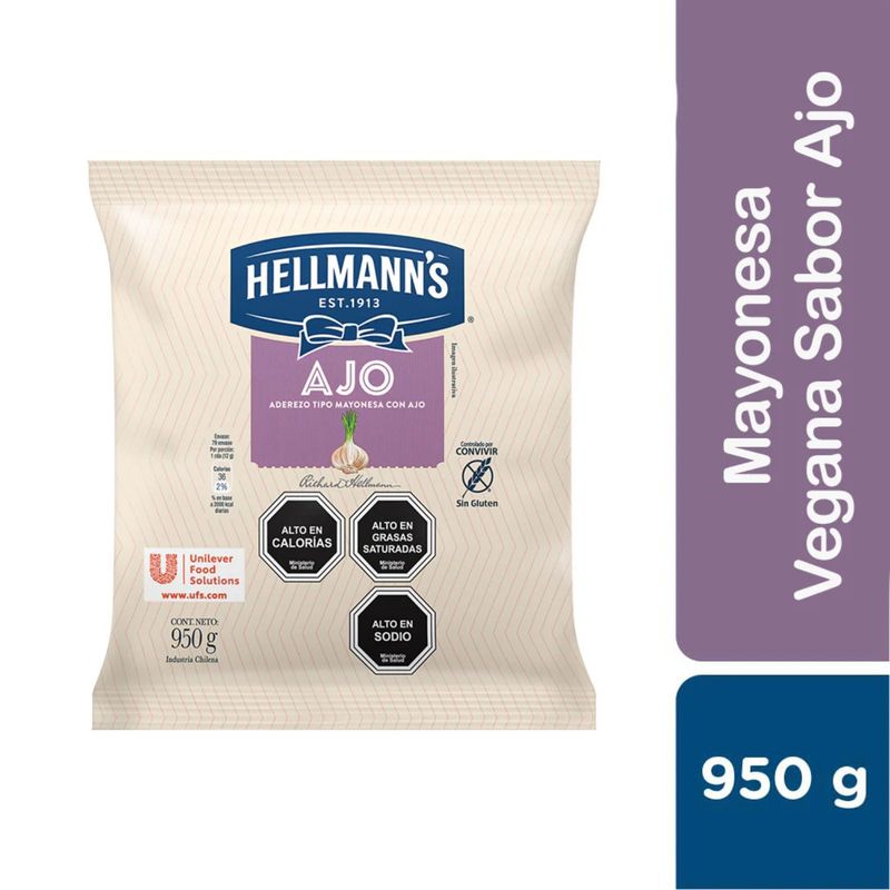 HELLMANN'S - Aderezo Tipo Mayonesa Vegana con Ajo Hellmann's 950 g