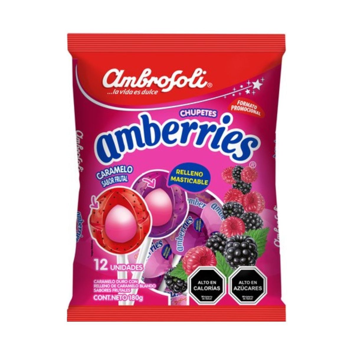 AMBROSOLI - Chupetes Amberries Sabor Frutal Ambrosoli 180 g
