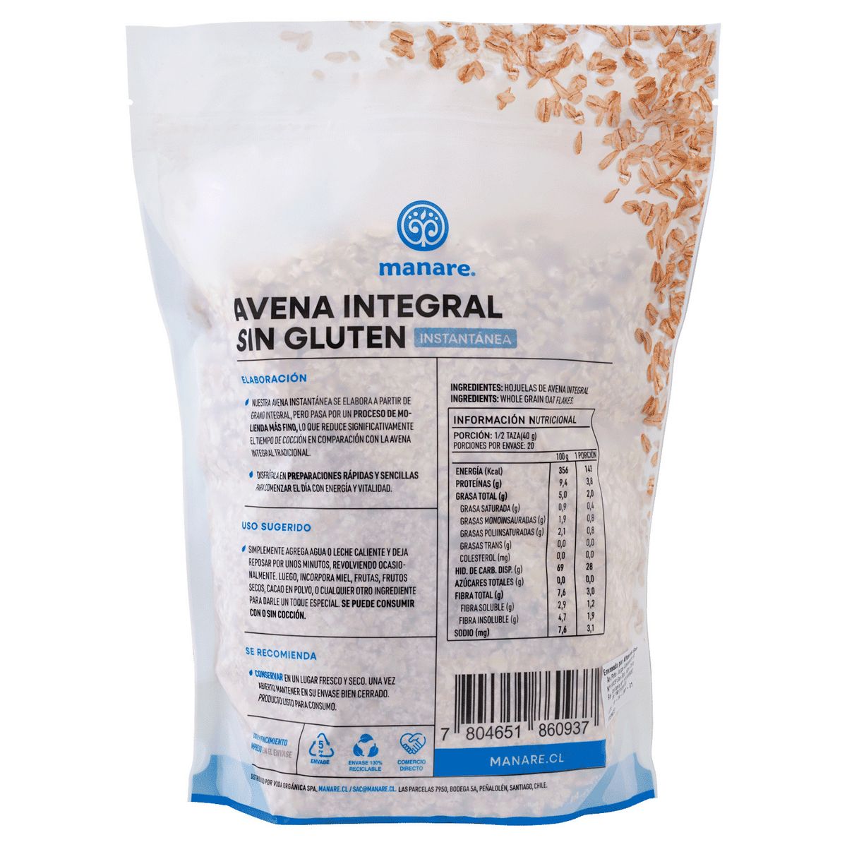 MANARE - Avena Instantánea Sin Gluten Manare 800 g
