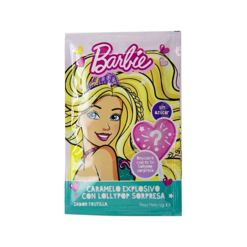BARBIE - Caramelo Explosivo con Lollypop Sopresa Sabor Frutilla Barbie 12 g