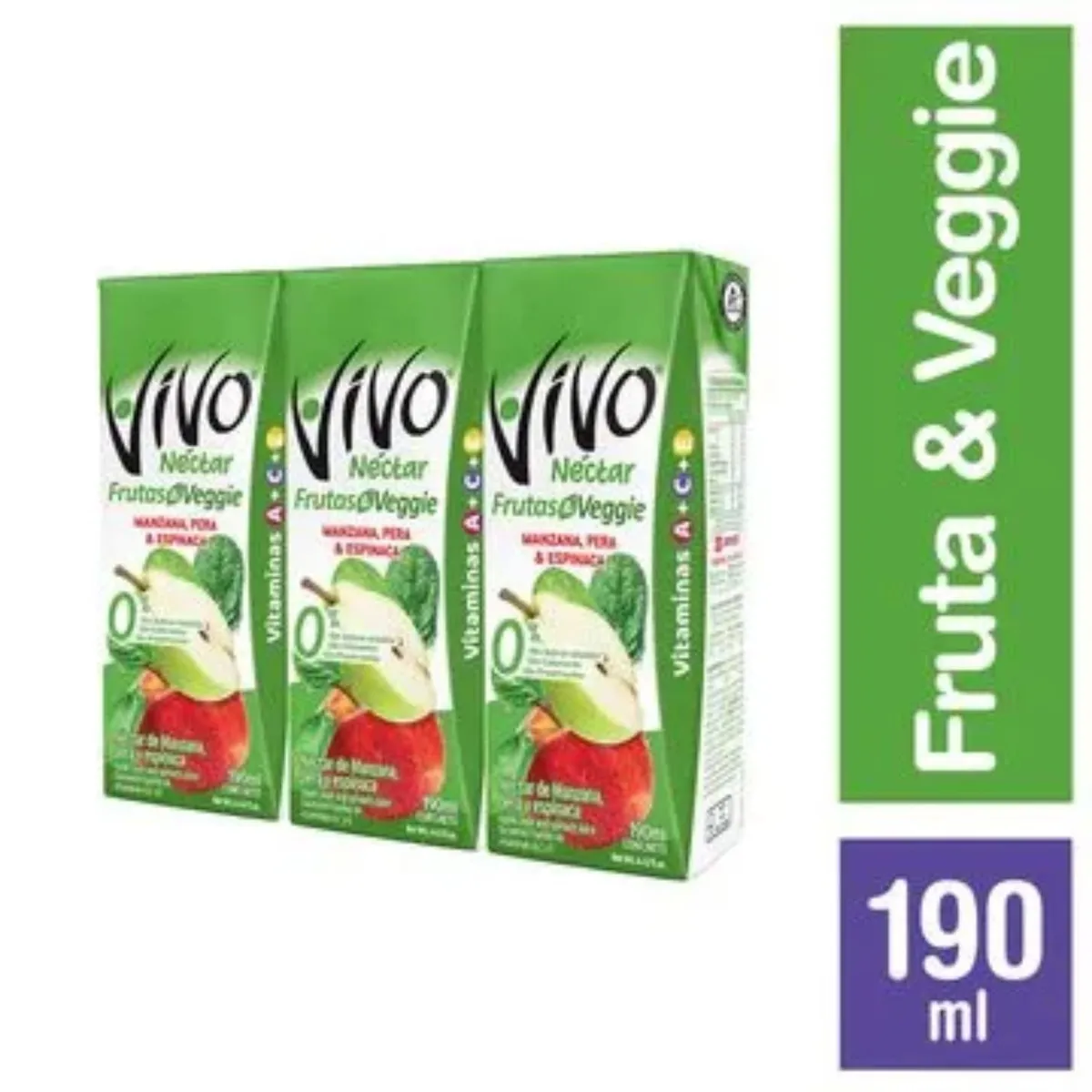 VIVO - Tripack Jugo Néctar Veggie Manzana Pera y Espinaca Vivo 3 x 190 ml